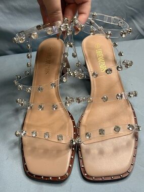 Dream Pairs Nude Footbed Clear Crystal Strap Sandals